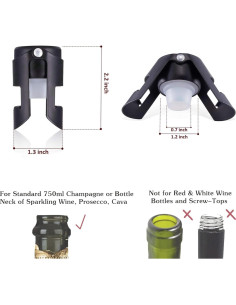 Tapones para Champagne HYZ 2Pack - Acero Inoxidable Negro 2