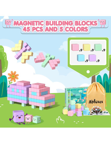 Bloques Magnéticos Apluses 45PCS para Niños 3 a 5 Años
