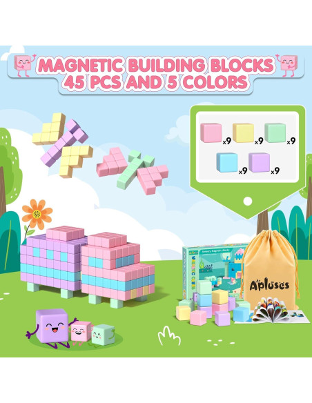 Bloques Magnéticos Apluses 45PCS para Niños 3 a 5 Años Bloques Magnéticos Apluses 45PCS para Niños 3 a 5 Años