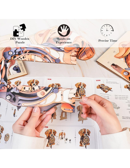 Rompecabezas 3D Reloj Beagle de Madera - Kit DIY para Adultos
