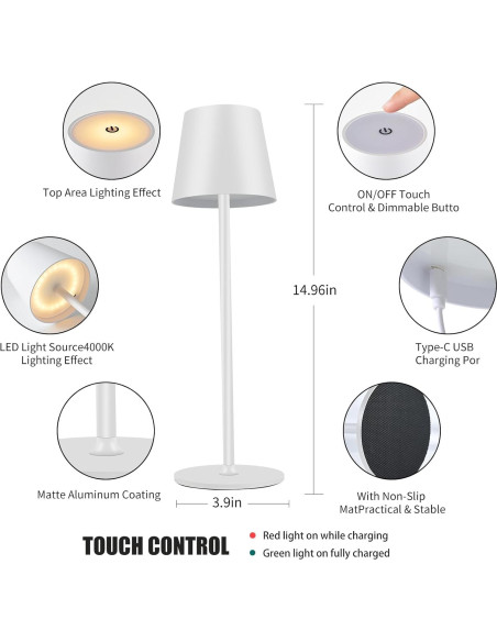 Lámpara de Mesa LED Inalámbrica BGFHome 2Pack 5000mAh Táctil