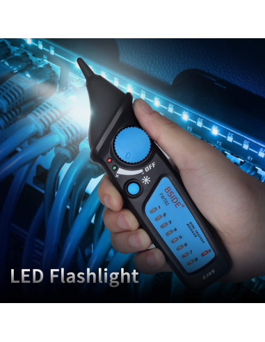 Probador de Cable de Red BSIDE FWT81 con Linterna y Doble Perilla