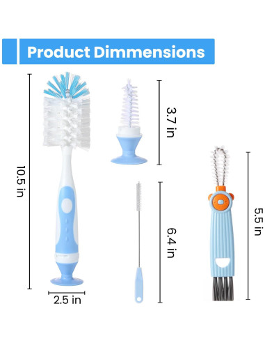 Juego de Cepillos para Biberones Ariseno 4 en 1 Libre de BPA