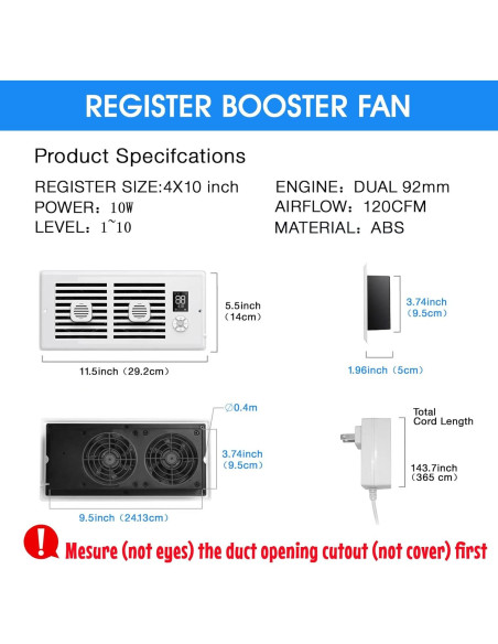 Ventilador Aumentador de Registro Estensoe PQFS-218 10 Velocidades