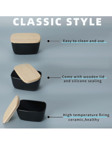 Plato de Mantequilla Cerámica HAOTOP Negro para 4 Barras