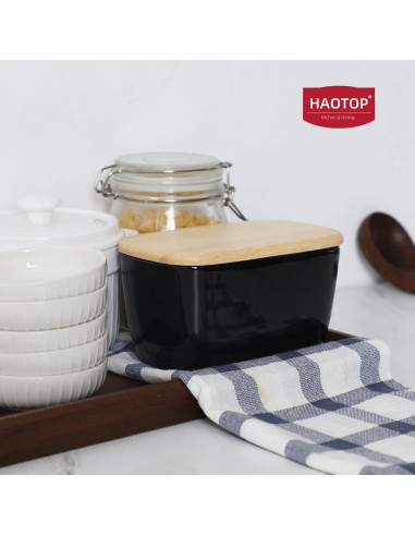 Plato de Mantequilla Cerámica HAOTOP Negro para 4 Barras