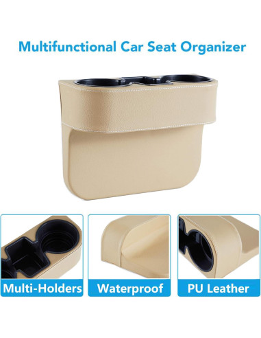 Organizador de Asiento para Auto IOKONE Beige con Soporte para Tazas