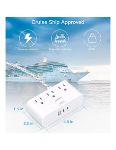 Regleta de Enchufe HANYCONY 3 Salidas 3 USB C 30.48 cm 2