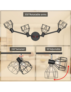 Luz de Techo de Cocina GORDNWE 4 Luces E12 Ajustable Negra 2