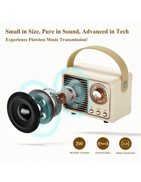 Altavoz Portátil Retro Caulikine HM11 Beige Bluetooth 5.0