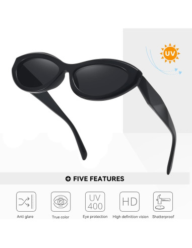 Gafas de sol ovaladas estilo ojo de gato Y2K para mujer
