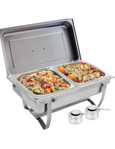 Juego de Buffet Sterno Acero Inoxidable 8 Cuartos + Gel Etanol 6 Latas 2