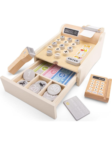 Registradora de Madera Nuevos Juguetes Clásicos 10651 Blanca 20x16.5x11cm