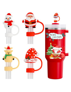 Cubiertas de Pajitas de Navidad Amreich - 4 Tapas Silicona 10mm
