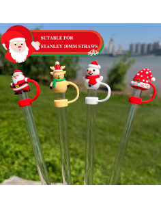 Cubiertas de Pajitas de Navidad Amreich - 4 Tapas Silicona 10mm 2