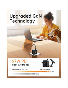 Cargador USB-C SELORE 67W GaN Rápido 2 Puertos Plegable 2