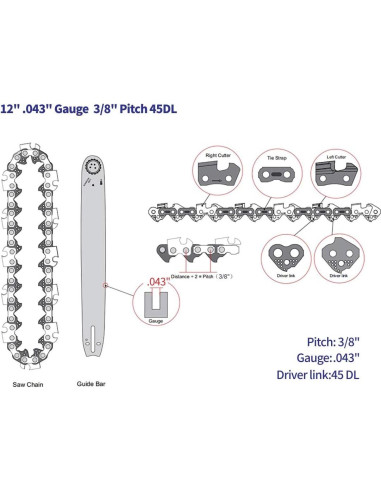 Cadena de Motosierra 12" Abroman R45 45 Eslabones Semi-Cincel