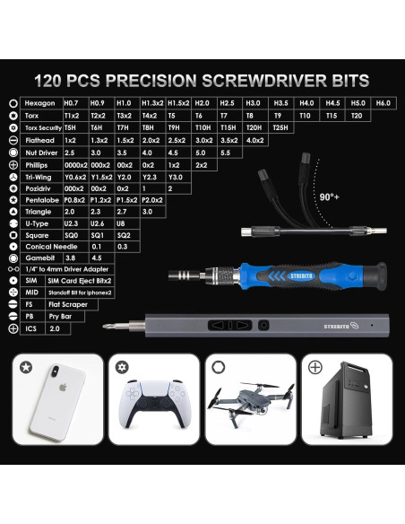 Destornillador Eléctrico STREBITO 144 Piezas Recargable