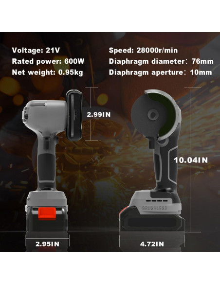 Amoladora Angular Inalámbrica ZFULVO 21V 28000rpm con Batería