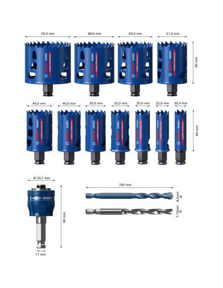 Juego de Sierras de Corona Bosch Expert Tough 14 Piezas 20-76 mm