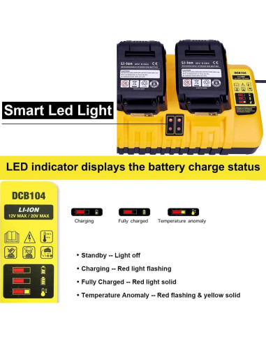 Cargador Rápido 4 Puertos Dewalt 12V 20V DCB104 Carga Eficiente