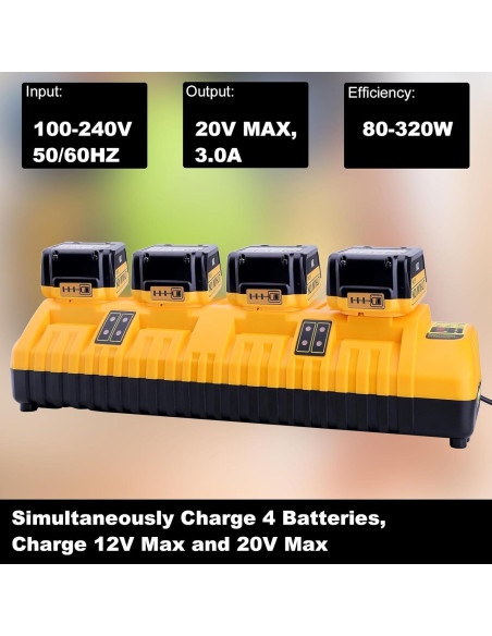 Cargador Rápido 4 Puertos Dewalt 12V 20V DCB104 Carga Eficiente Cargador Rápido 4 Puertos Dewalt 12V 20V DCB104 Carga Eficiente