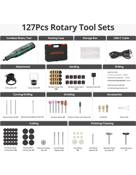 Herramienta Rotativa Inalámbrica DEPSTECH DC08 8V 127 Accesorios