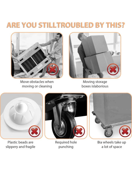 8 Ruedas Mini Giratorias Prasacco para Electrodomésticos Negros