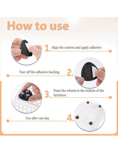 8 Ruedas Mini Giratorias Prasacco para Electrodomésticos Negros