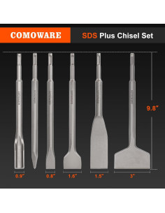 Juego de Cinceles SDS Plus COMOWARE 6 Piezas Acero 40Cr 2