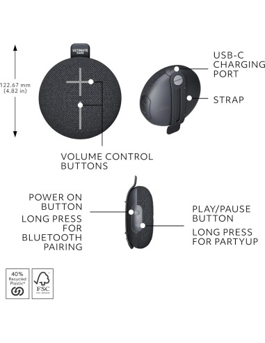Altavoz Bluetooth Ultimate Ears MINIROLL Impermeable 12h Negro