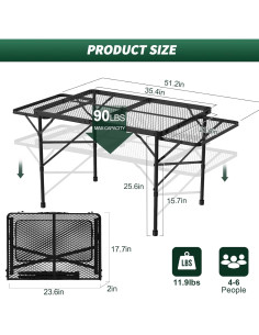 Mesa Plegable WildFinder 3x2 Pies Ajustable para Camping 2