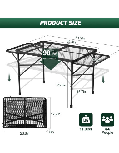Mesa Plegable WildFinder 3x2 Pies Ajustable para Camping