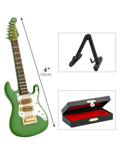 Guitarra Miniatura Musiin Verde con Soporte y Estuche 2