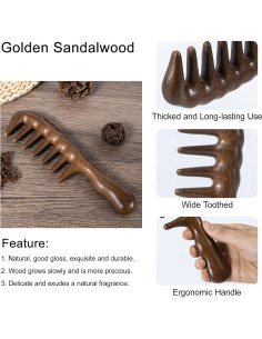 Peine de Madera Sándalo Beomeen Dientes Anchos Antiestático 2