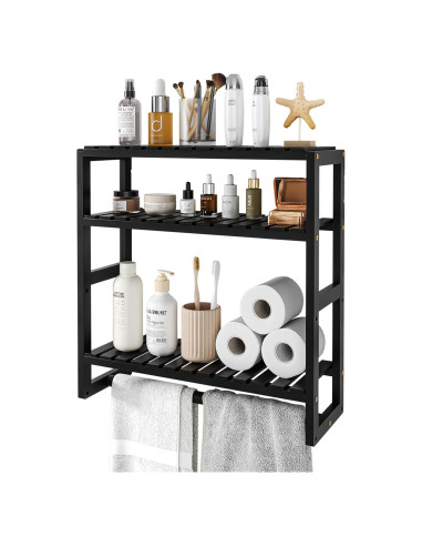 Estantería de baño Galood 3 niveles negra organizador