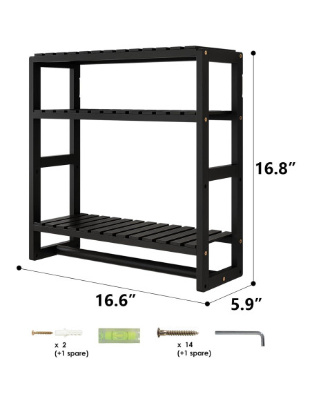 Estantería de baño Galood 3 niveles negra organizador Estantería de baño Galood 3 niveles negra organizador