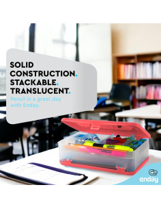 Caja de Lápices Enday Roja Doble Nivel 12 Compartimentos 2