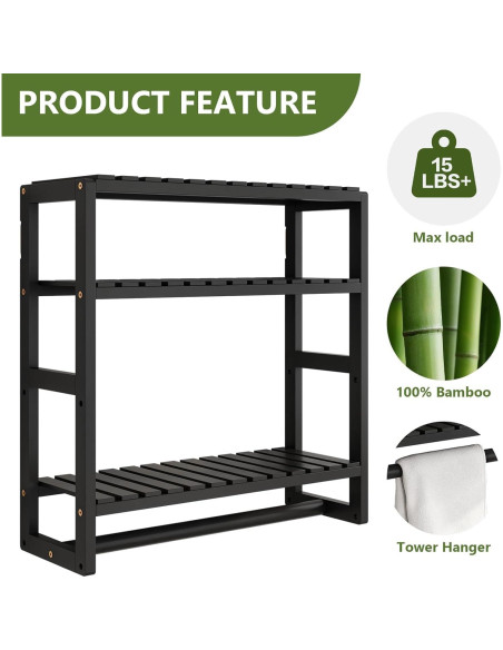 Estantería de baño Galood 3 niveles negra organizador Estantería de baño Galood 3 niveles negra organizador