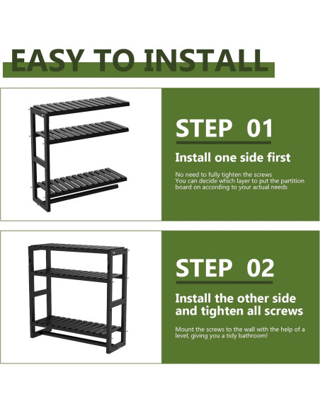 Estantería de baño Galood 3 niveles negra organizador Estantería de baño Galood 3 niveles negra organizador