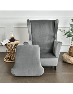 Funda de Sillón con Alas MIFXIN 2 Piezas Terciopelo Gris 2