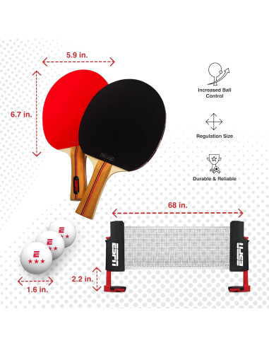 Juego de Ping Pong ESPN con 3 Pelotas y 2 Palas Portátil