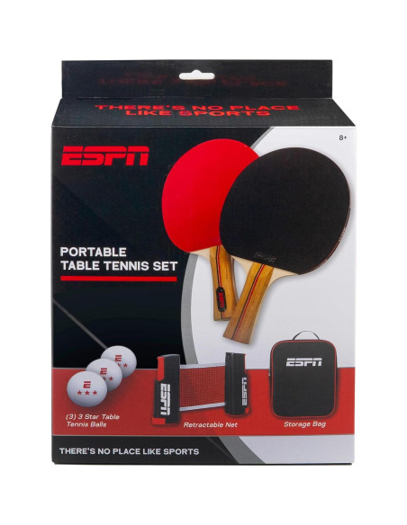 Juego de Ping Pong ESPN con 3 Pelotas y 2 Palas Portátil
