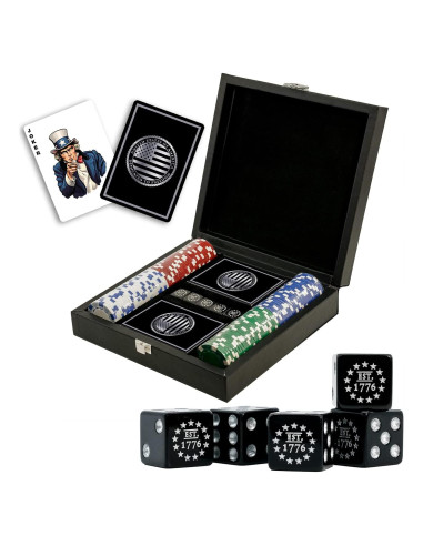 Juego de Póker Patriótico - Set de 100 Fichas, Cartas y Dados