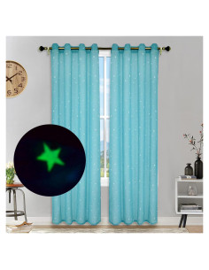 Cortinas Transparentes Eimilaly 2 Paneles 213 cm Azul Estrellas