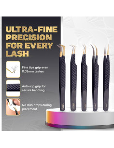 Juego de 5 Pinzas de Acero Japonés para Pestañas - Estuche 2