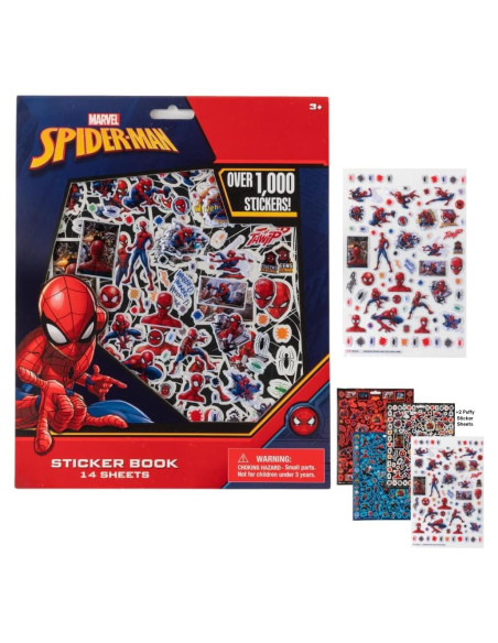 Stickers Spiderman Marvel 14 Hojas + 1200 Stickers Puffy