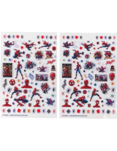 Stickers Spiderman Marvel 14 Hojas + 1200 Stickers Puffy