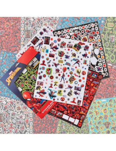 Stickers Spiderman Marvel 14 Hojas + 1200 Stickers Puffy