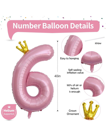 Globo de Número 6 Rosa Claro 101,6 cm para Fiestas
